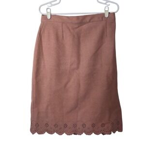 Vintage A-Line Wool Blend Midi Skirt Size 16 Eyelet Embroidery Scalloped Hem